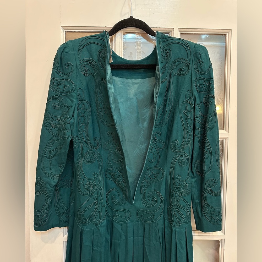 Vintage Talbots Emerald Teal Paisley Long Sleeve Midi Dress Women’s Size 12 P - Picture 6 of 12